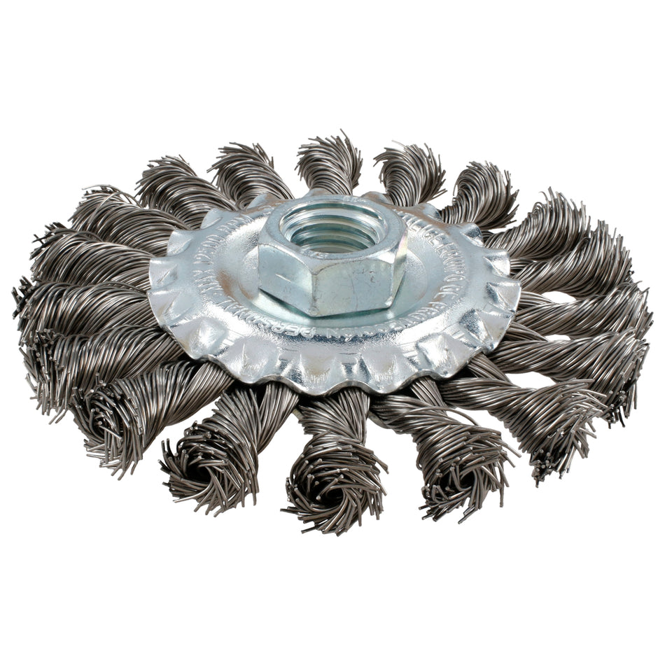 CARDA CIRCULAR ONDULADA ALAMBRE GRUESO ACERO INOXIDABLE 4" X 0.30 MM CON ROSCA 5/8" SKU C6230