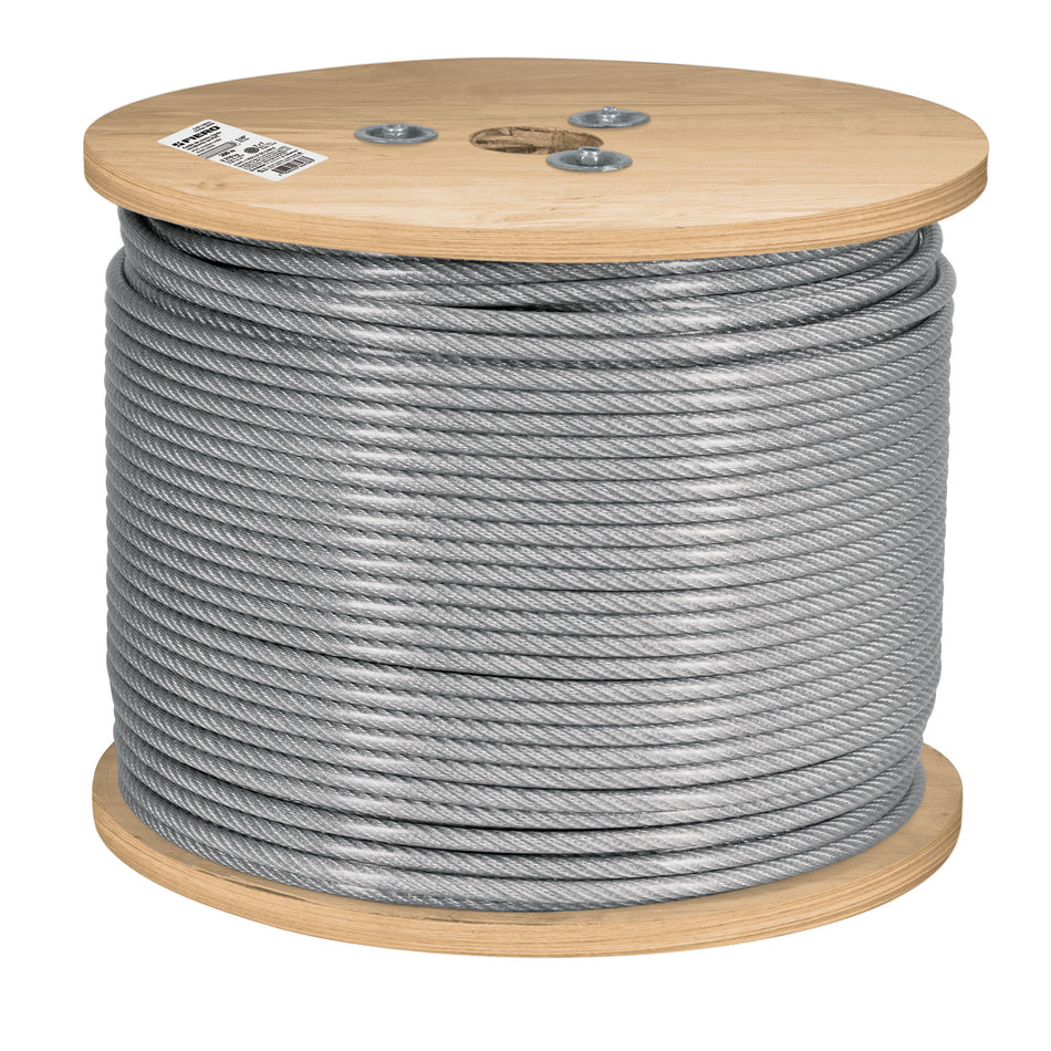 Metro de cable rígido 1/4' acero 7x7 recubierto PVC, 300 m SKU CAB-1/4RX3