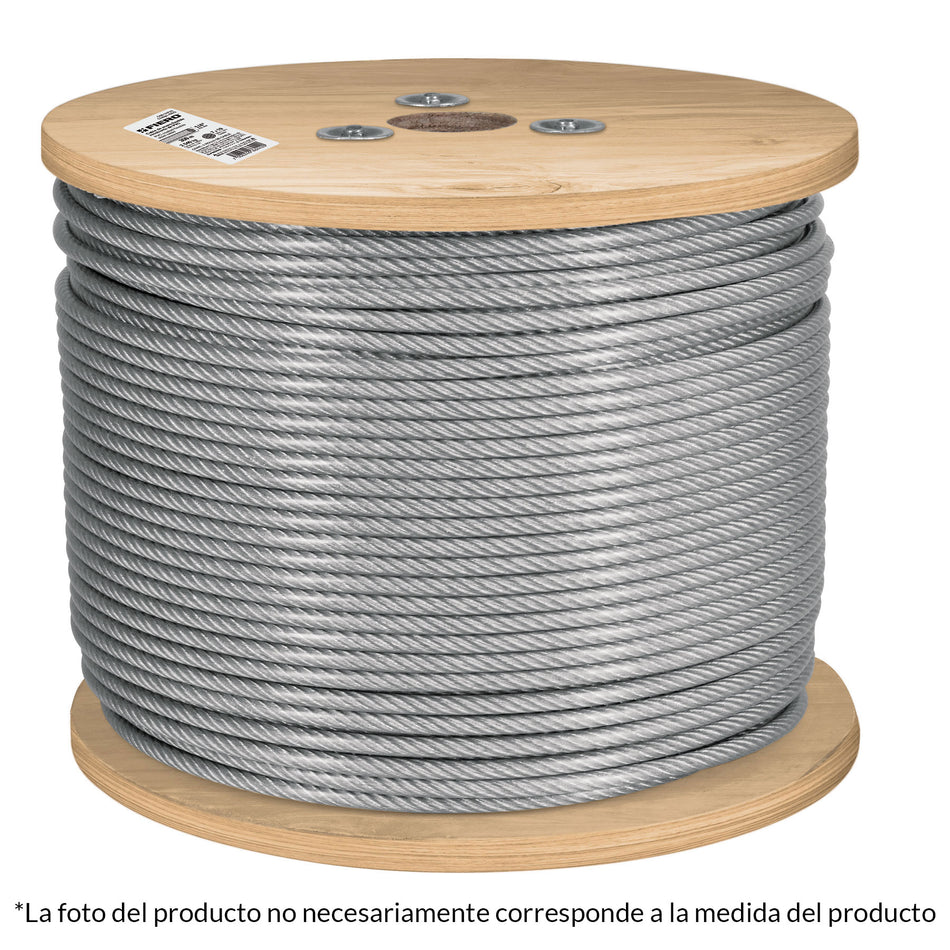 Metro cable flexible 1/8' acero 7x19 recubierto PVC, 300 m SKU CAB-1/8FX3