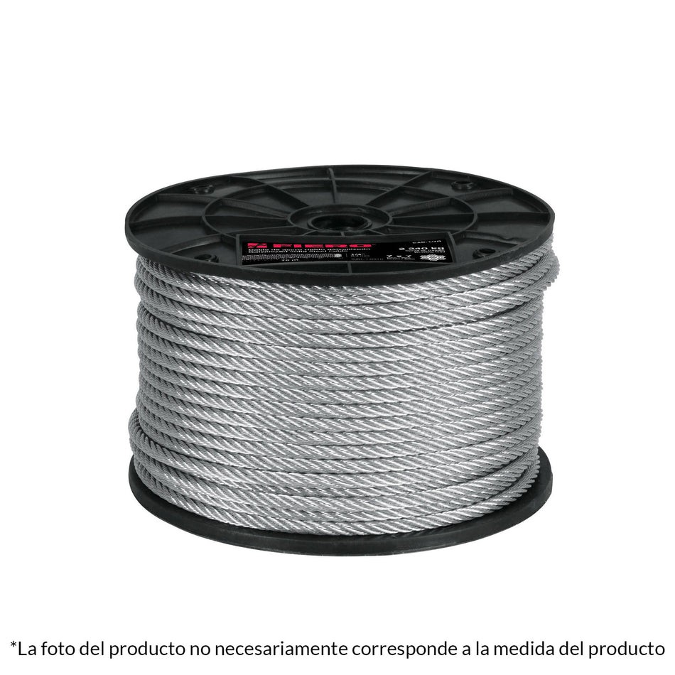 Metro de cable rígido 1/8' de acero 7x7 hilos, 300 m, Fiero SKU CAB-1/8R3