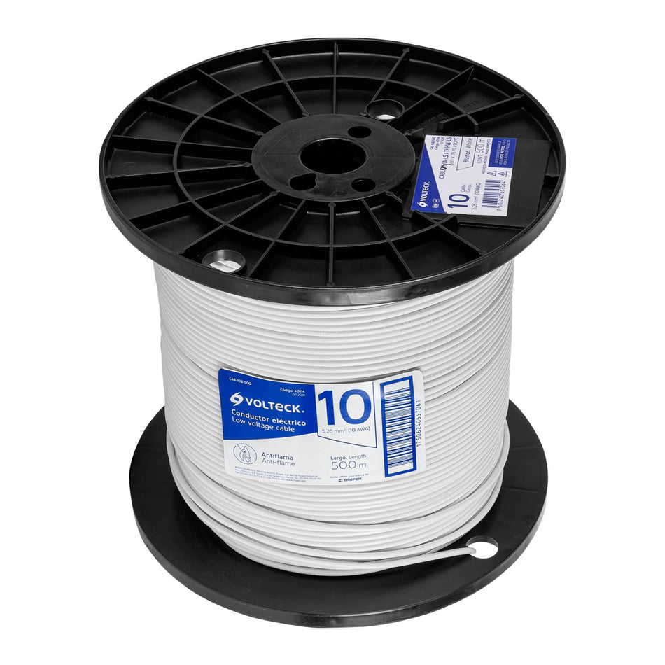 Metro de cable THHW-LS 10 AWG blanco en carrete de 500 m SKU CAB-10B-5000