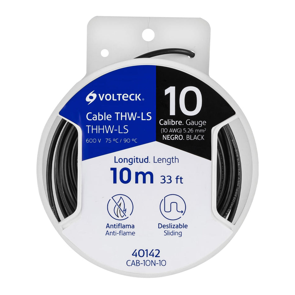 Carrete con 10 m de cable THHW-LS 10 AWG negro, Volteck SKU CAB-10N-100