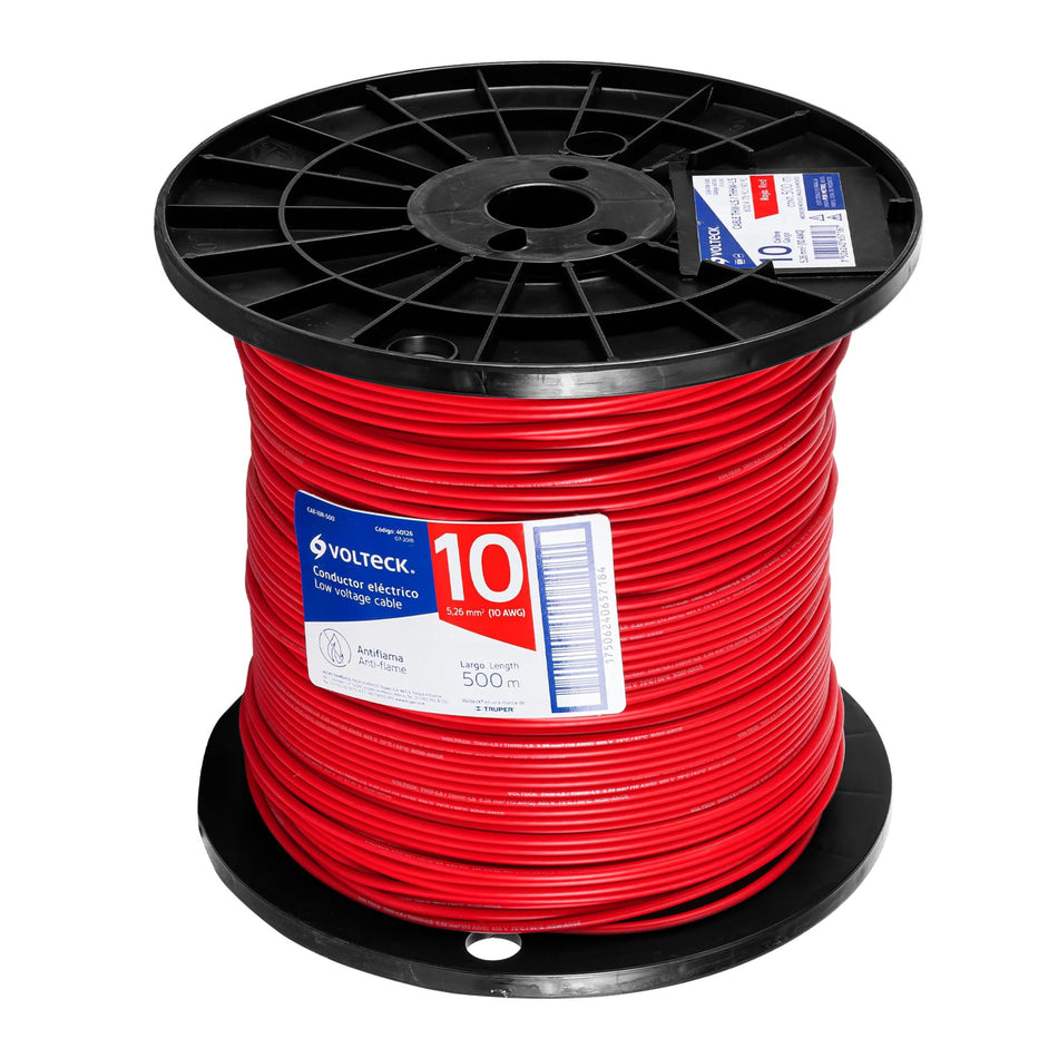 Metro de cable THHW-LS 10 AWG rojo en carrete de 500 m SKU CAB-10R-5000