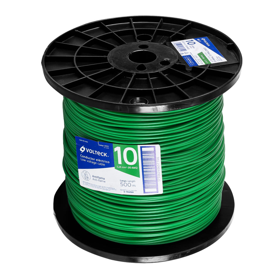 Metro de cable THHW-LS 10 AWG verde en carrete de 500 m SKU CAB-10V-5000