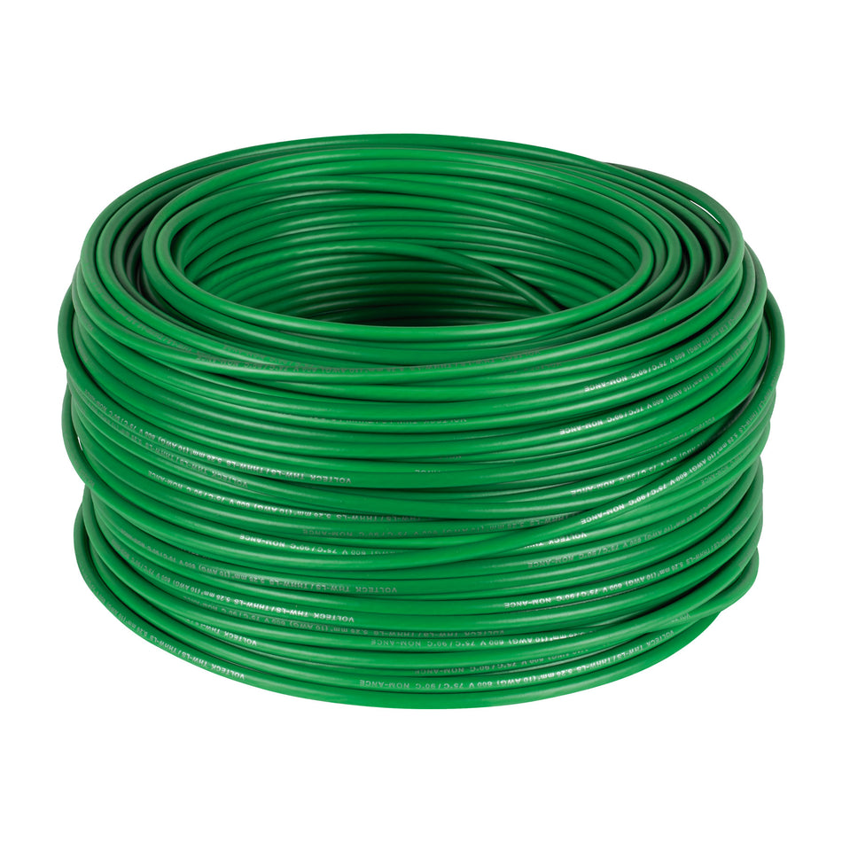 Rollo de 100 m de cable THHW-LS 10 AWG verde, Volteck SKU CAB-10V0