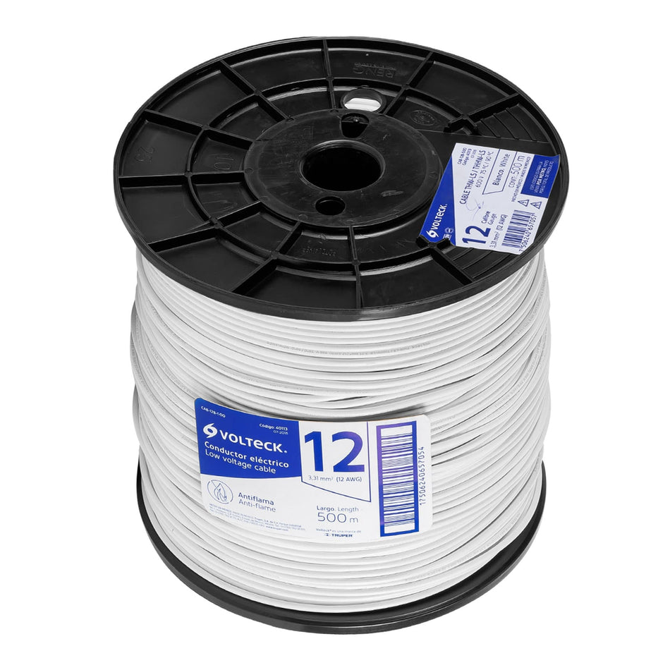 Metro de cable THHW-LS 12 AWG blanco en carrete de 500 m SKU CAB-12B-5000