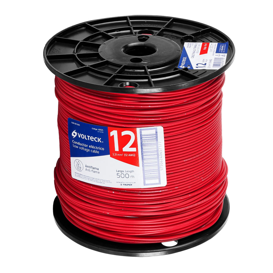 Metro de cable THHW-LS 12 AWG rojo en carrete de 500 m SKU CAB-12R-5000