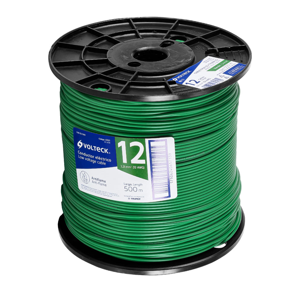 Metro de cable THHW-LS 12 AWG verde en carrete de 500 m SKU CAB-12V-5000