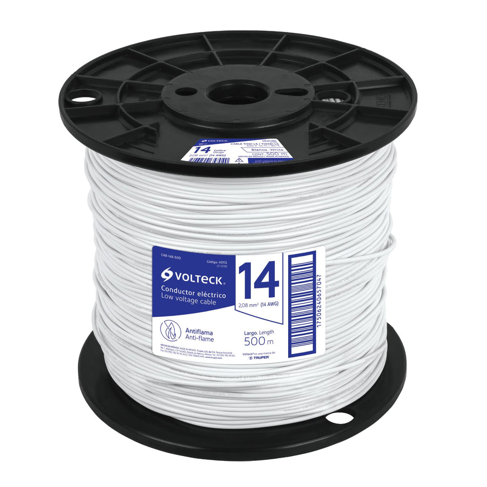 Metro de cable THHW-LS 14 AWG blanco en carrete de 500 m SKU CAB-14B-5000