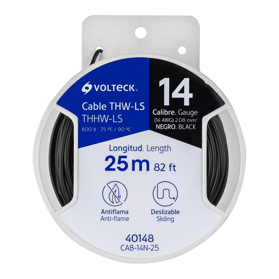 Carrete con 25 m de cable THHW-LS 14 AWG negro, Volteck SKU CAB-14N-250