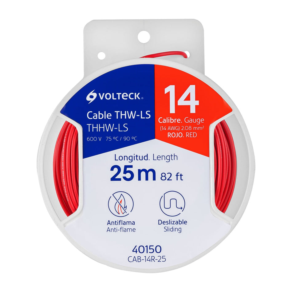 Carrete con 25 m de cable THHW-LS 14 AWG rojo, Volteck SKU CAB-14R-250