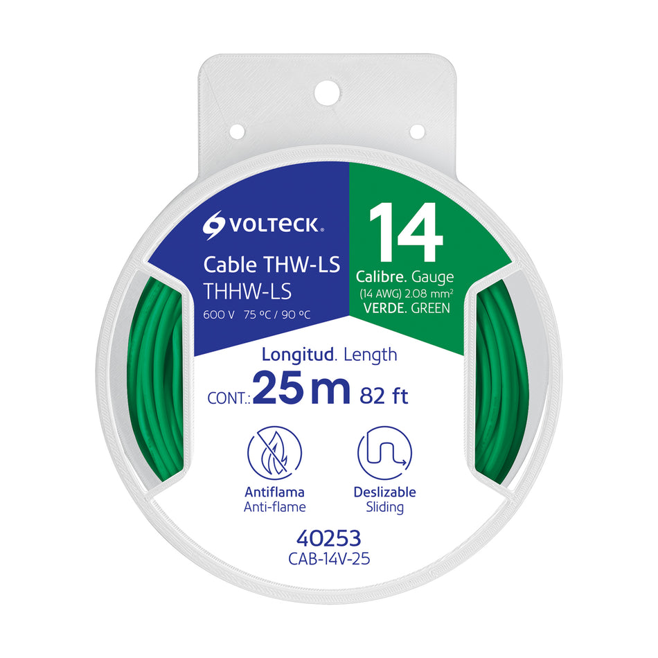 Carrete con 25 m de cable THHW-LS 14 AWG verde, Volteck SKU CAB-14V-250