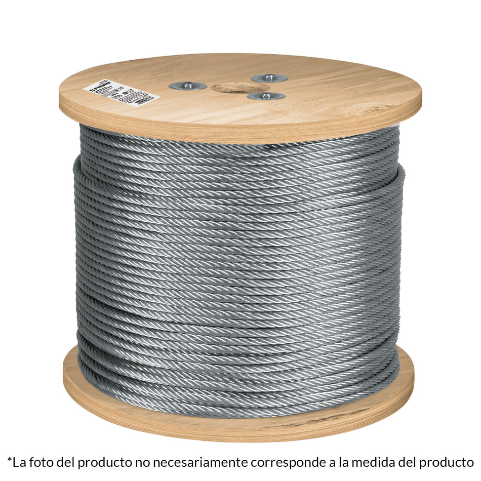 Metro de cable flexible 3/16' de acero 7x19 hilos, 300 m SKU CAB-3/16F3