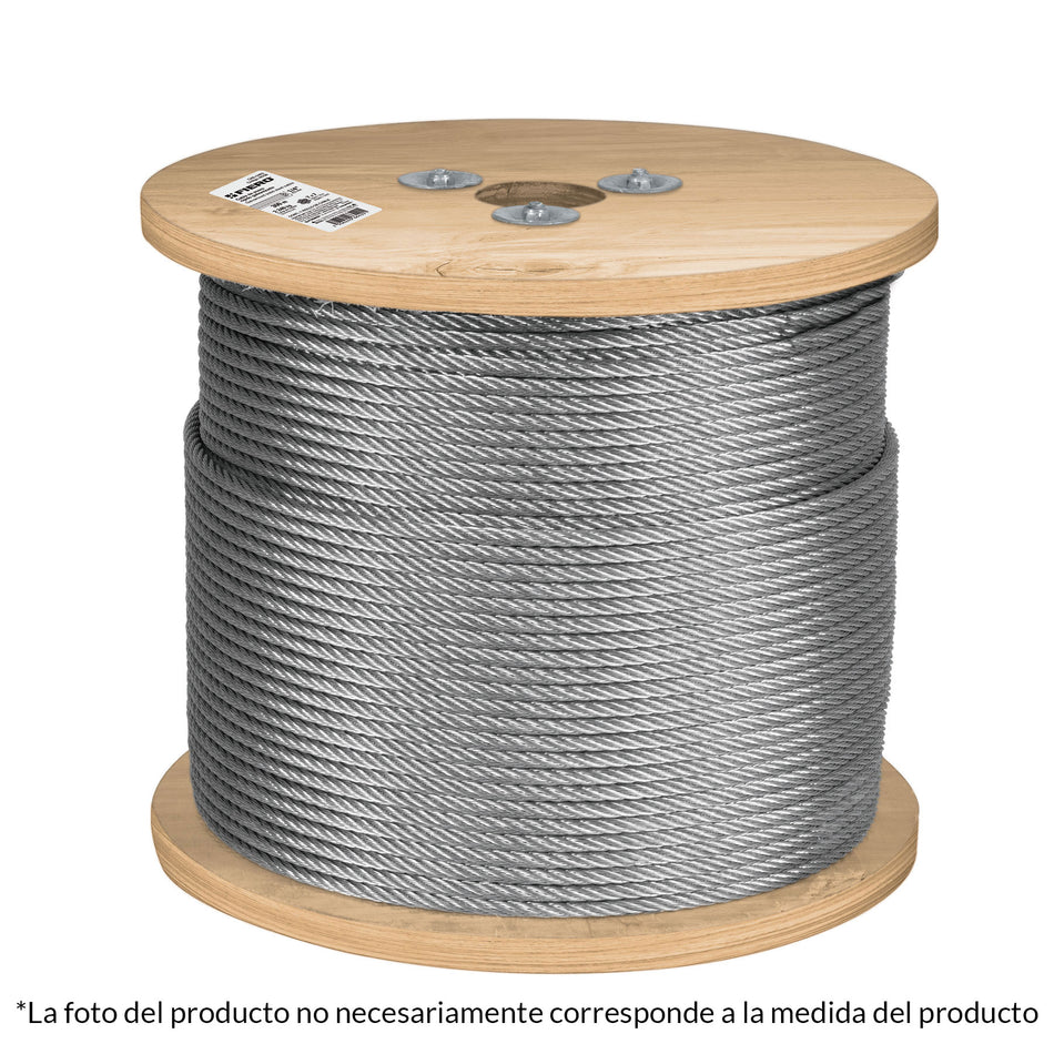 Metro de cable rígido 3/16' de acero 7x7 hilos, 300 m, Fiero SKU CAB-3/16R3