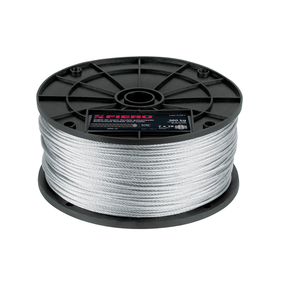 Metro de cable flexible 3/32' de acero 7x19 hilos, 300 m SKU CAB-3/32F3