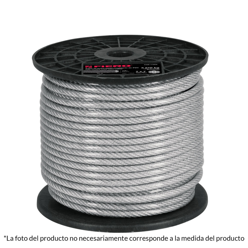 Metro de cable rígido 3/32' acero 7x7 recubierto PVC, 75 m SKU CAB-3/32RX