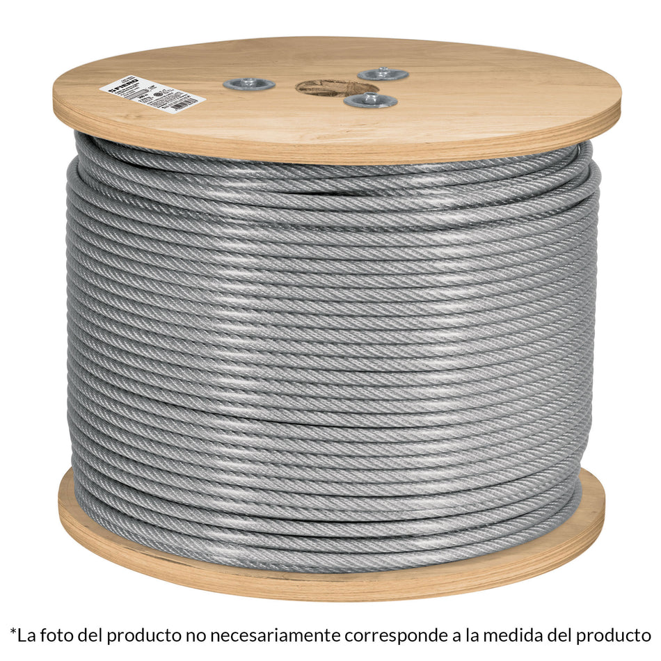 Metro de cable rígido 3/32' acero 7x7 recubierto PVC, 300 m SKU CAB-3/32RX3