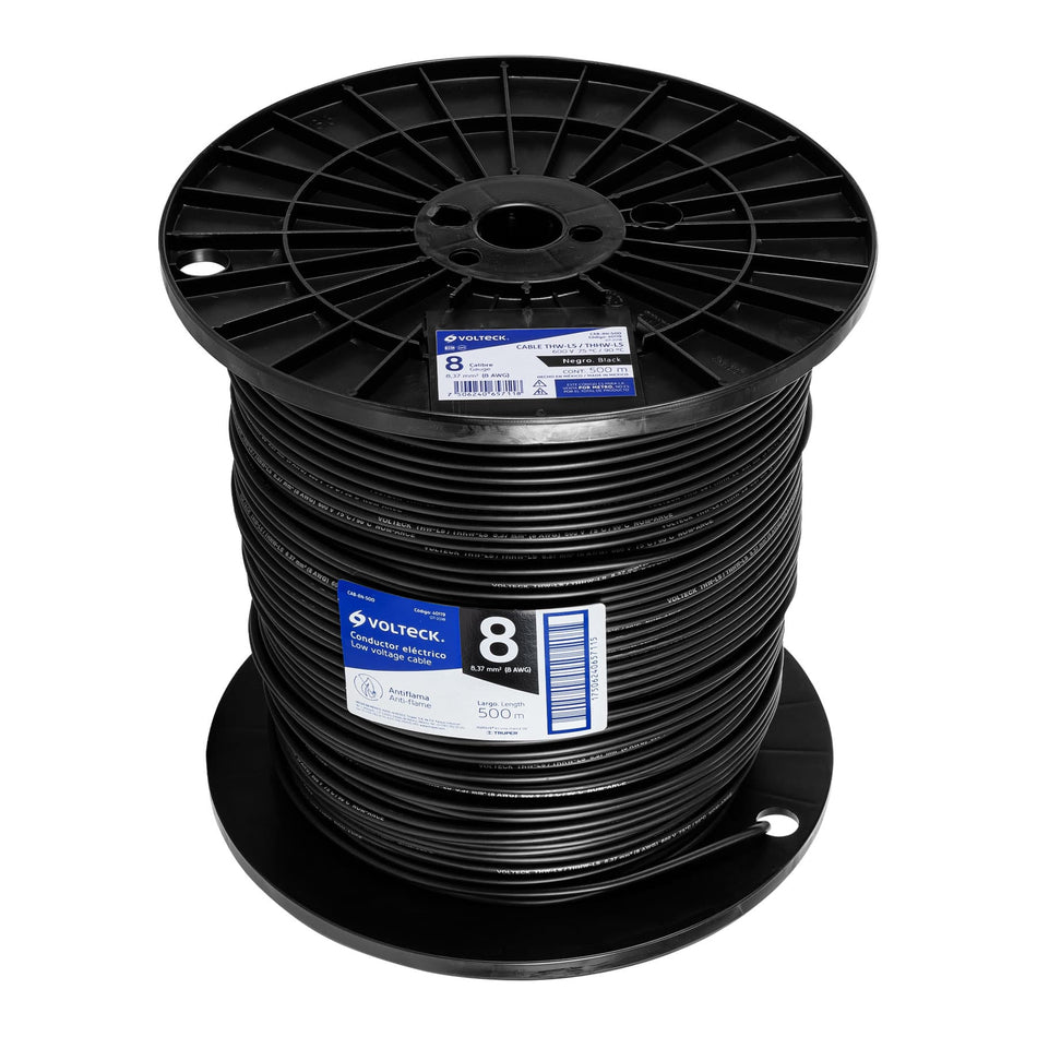 Metro de cable THHW-LS 8 AWG negro en carrete de 500 m SKU CAB-8N-5000