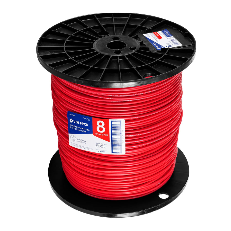 Metro de cable THHW-LS 8 AWG rojo en carrete de 500 m SKU CAB-8R-5000