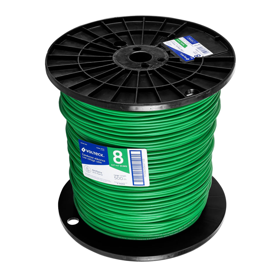 Metro de cable THHW-LS 8 AWG verde en carrete de 500 m SKU CAB-8V-5000