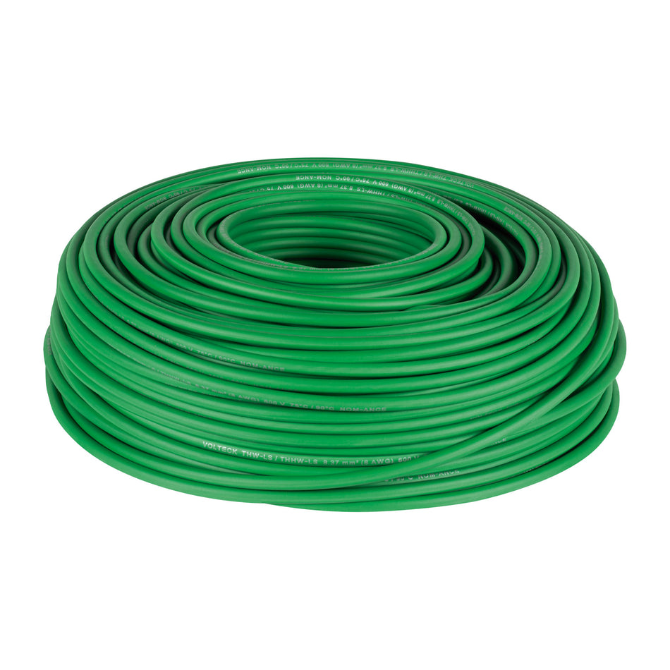 Rollo de 100 m de cable THHW-LS 8 AWG verde, Volteck SKU CAB-8V0