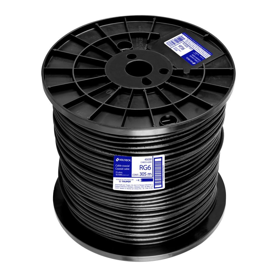 Metro de cable coaxial RG6 en carrete de 305 m, Volteck SKU CABCO-63000