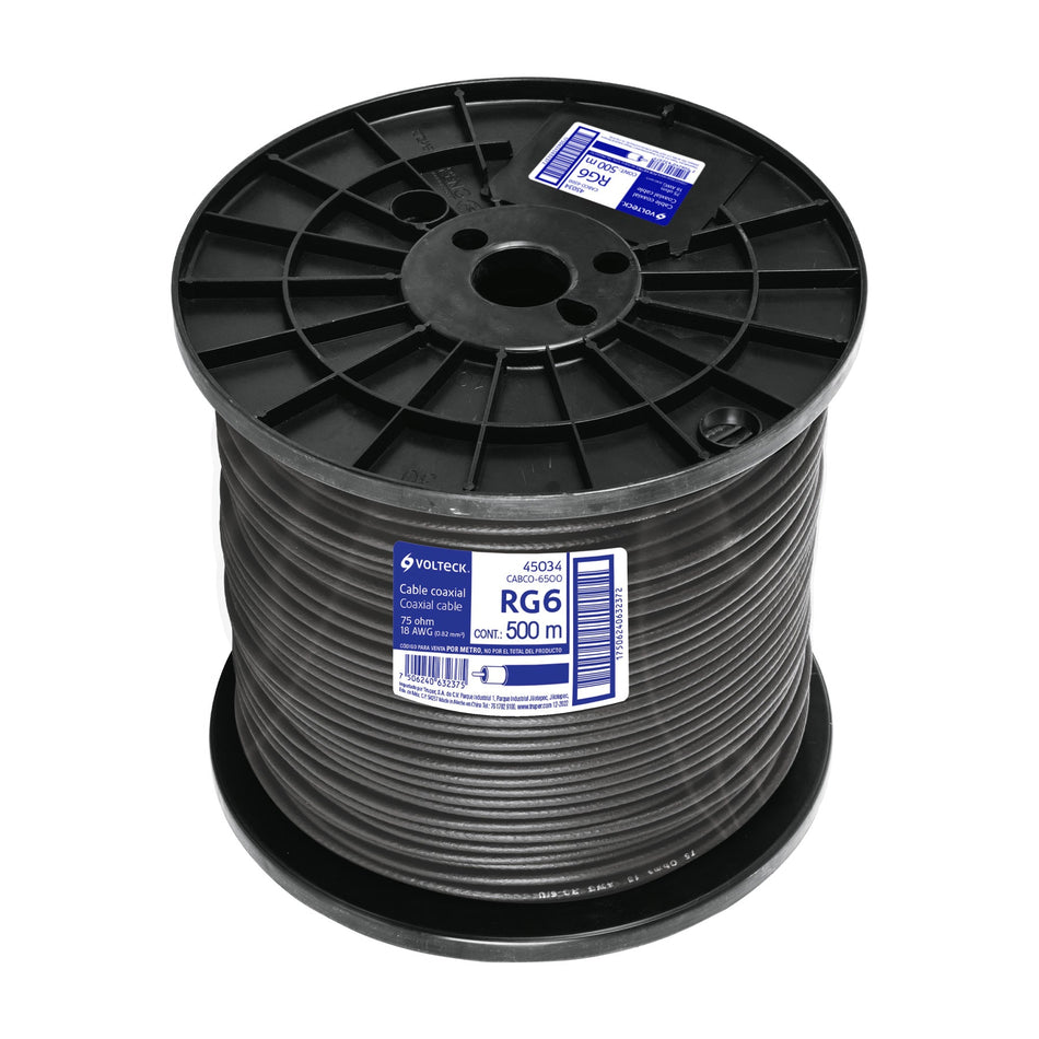 Metro de cable coaxial RG6 en carrete de 500 m, Volteck SKU CABCO-65000