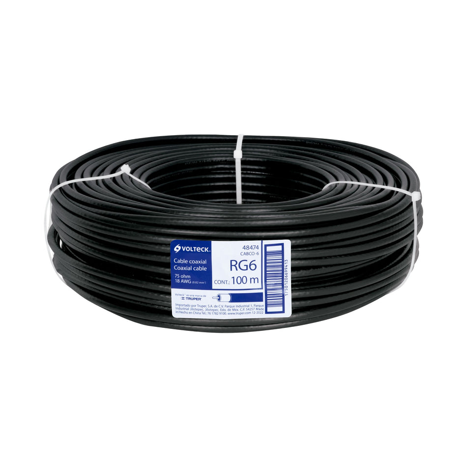 Metro de cable coaxial RG6 en rollo de 100 m, Volteck SKU CABCO-60