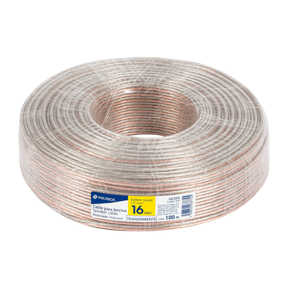 Rollo de 100 m cable polarizado transparente p/bocina 16 AWG SKU CABO-16P0