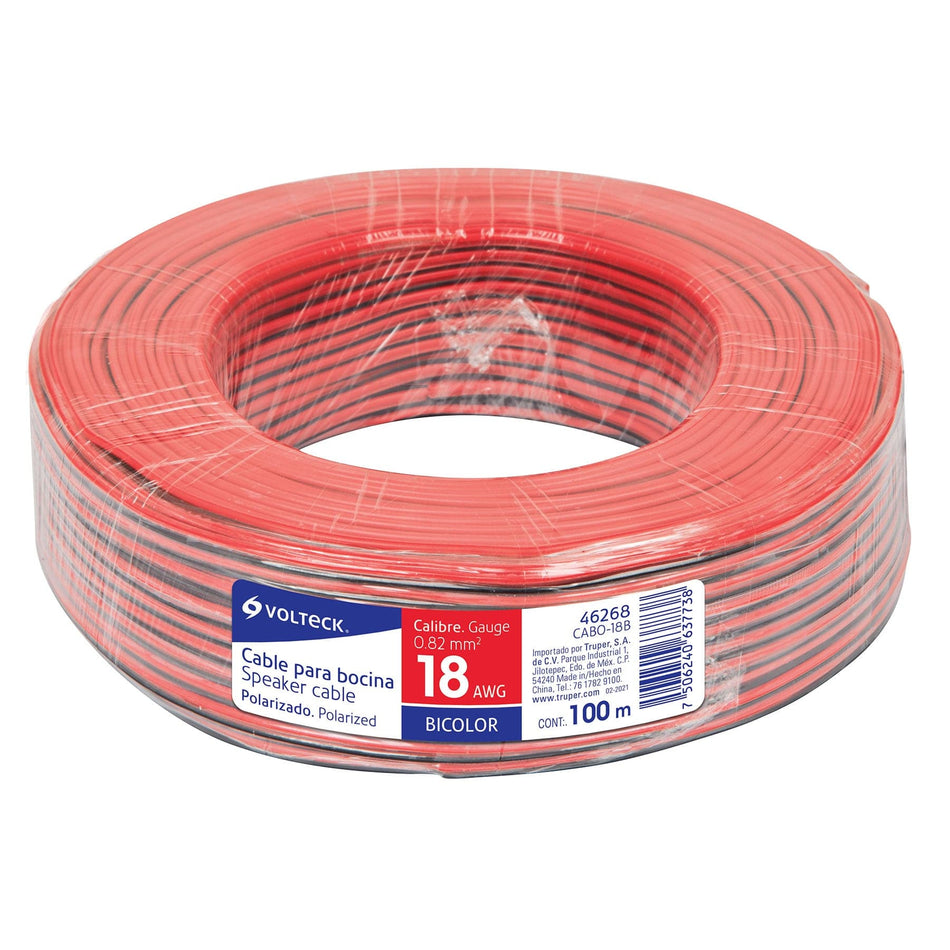 Rollo de 100 m de cable polarizado bicolor p/bocina 18 AWG SKU CABO-18B0