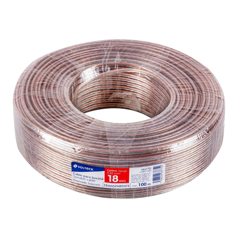 Rollo de 100 m cable polarizado transparente p/bocina 18 AWG SKU CABO-18P0