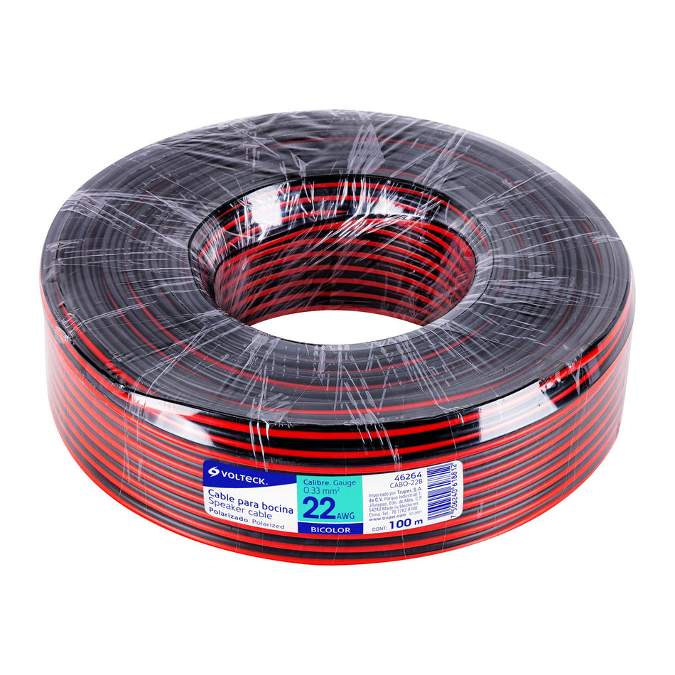 Rollo de 100 m de cable polarizado bicolor p/bocina 22 AWG SKU CABO-22B0