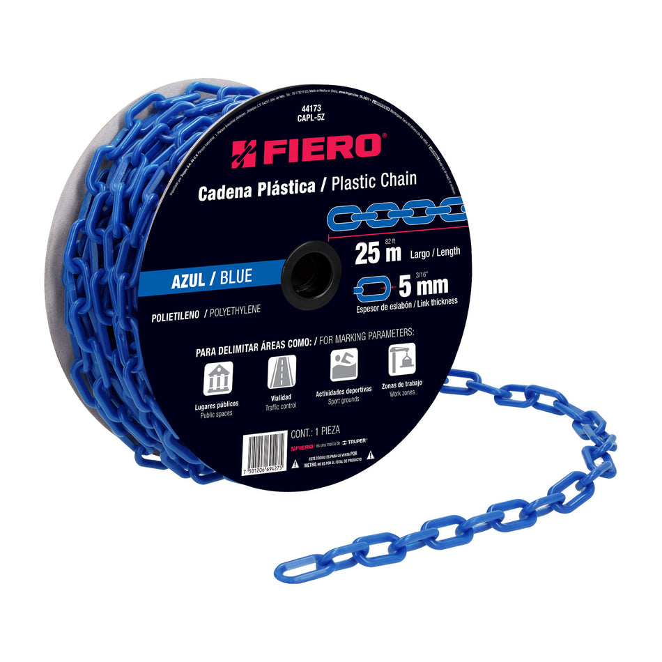 Metro de cadena de 5 mm de plástico azul, carrete de 25 m SKU CAPL-5Z