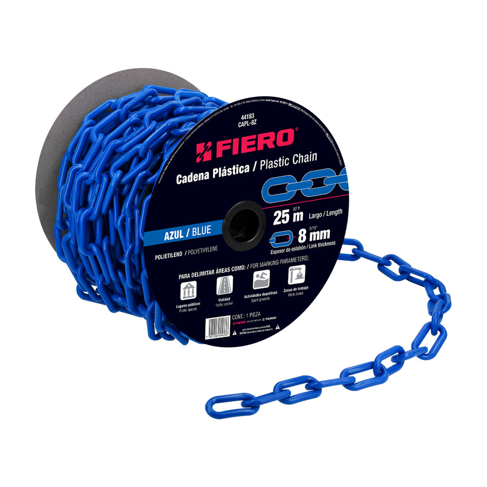 Metro de cadena de 8 mm de plástico azul, carrete de 25 m SKU CAPL-8Z