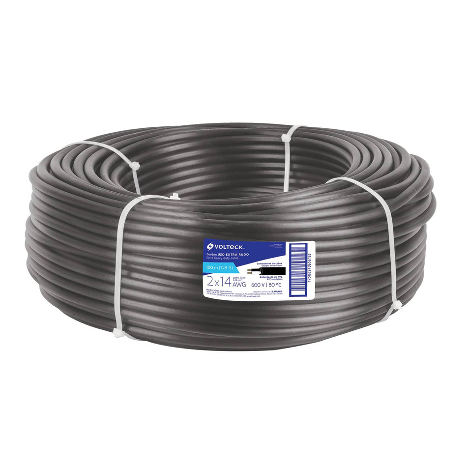 Metro de cable uso extra rudo 2 x 14 AWG en rollo de 100 m SKU CAUR-2140