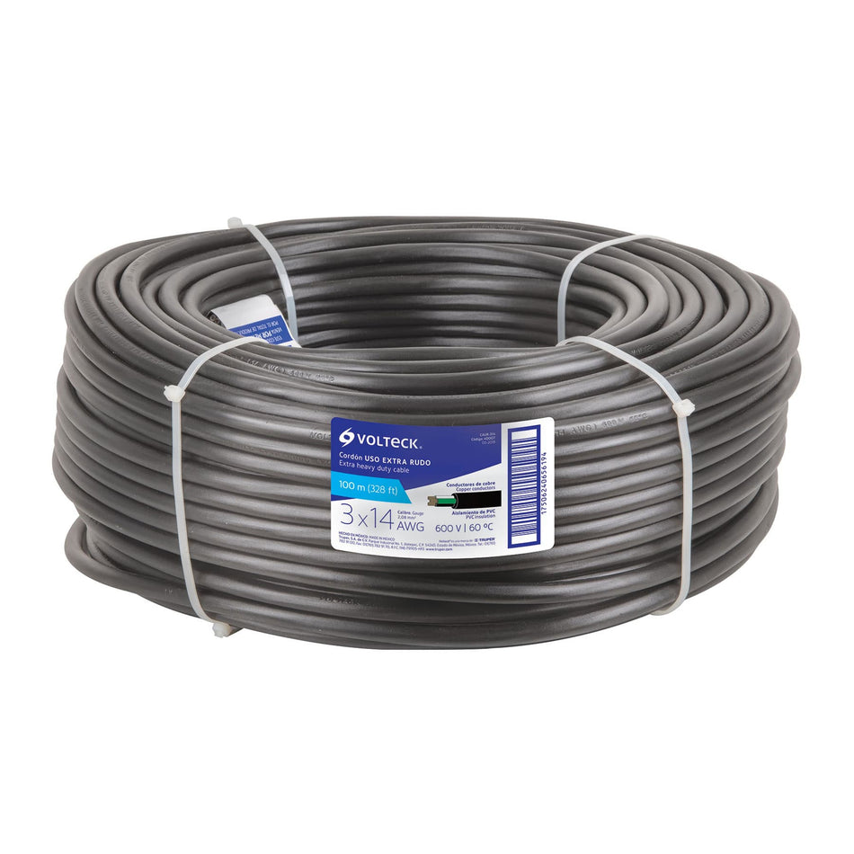 Metro de cable uso extra rudo 3 x 14 AWG en rollo de 100 m SKU CAUR-3140