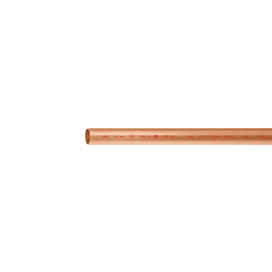 Tubo de 1/2' de cobre tipo 'M' , de 3 m, Foset SKU CC-001M