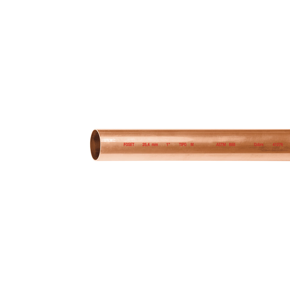 Tubo de 1' de cobre tipo 'M' , de 3 m, Foset SKU CC-003M