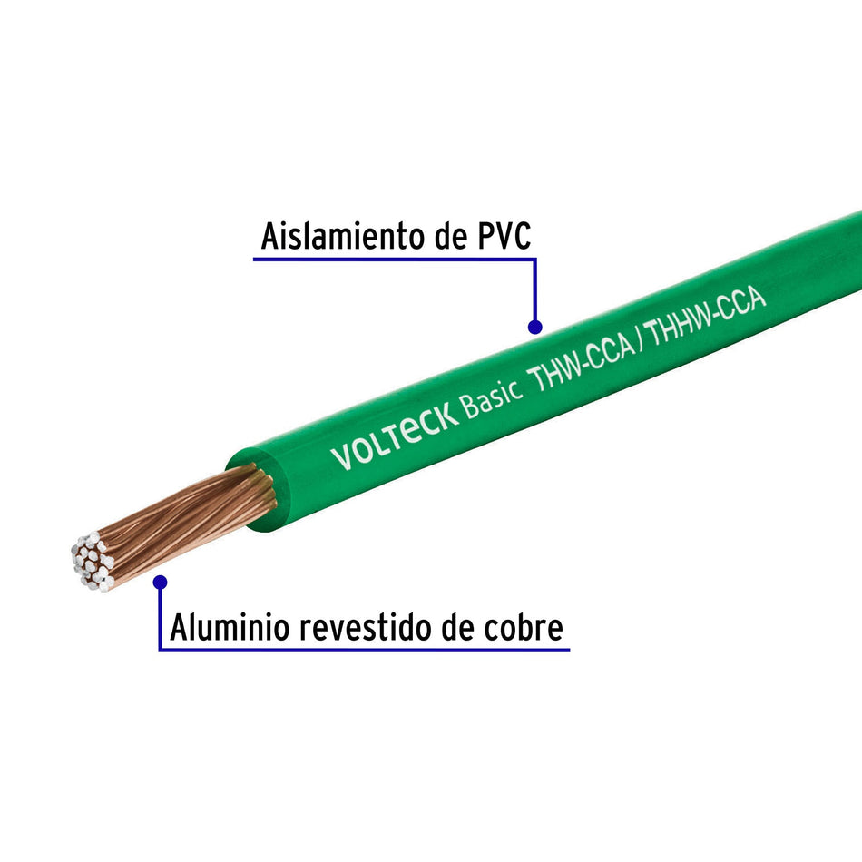 Rollo de 100 metros de cable THW CCA 8 AWG verde, Basic SKU CCA-8V0