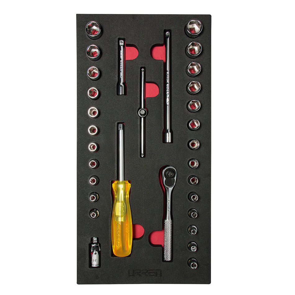JUEGO DE DADOS CORTOS Y ACCESORIOS CUADRO DE 1 4 COMBINADOS 31 PIEZAS SKU CH101