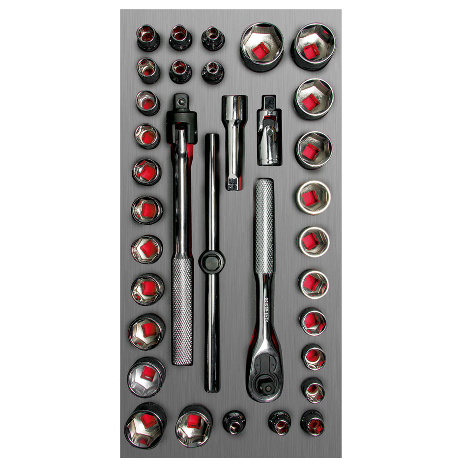 JUEGO DE DADOS CORTOS Y ACCESORIOS CUADRO DE 3 8 COMBINADOS 34 PIEZAS SKU CH104L