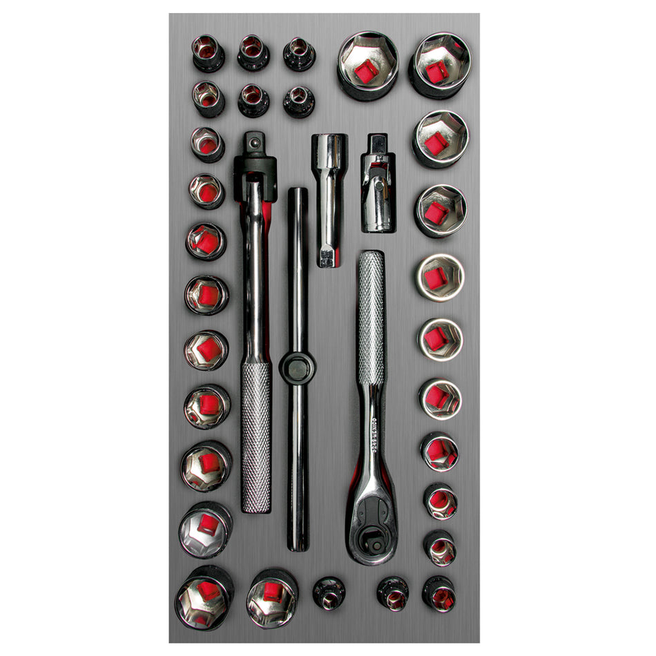 Juego de dados cortos y accesorios cuadro de  3/8" combinados, 34 piezas SKU CH104L