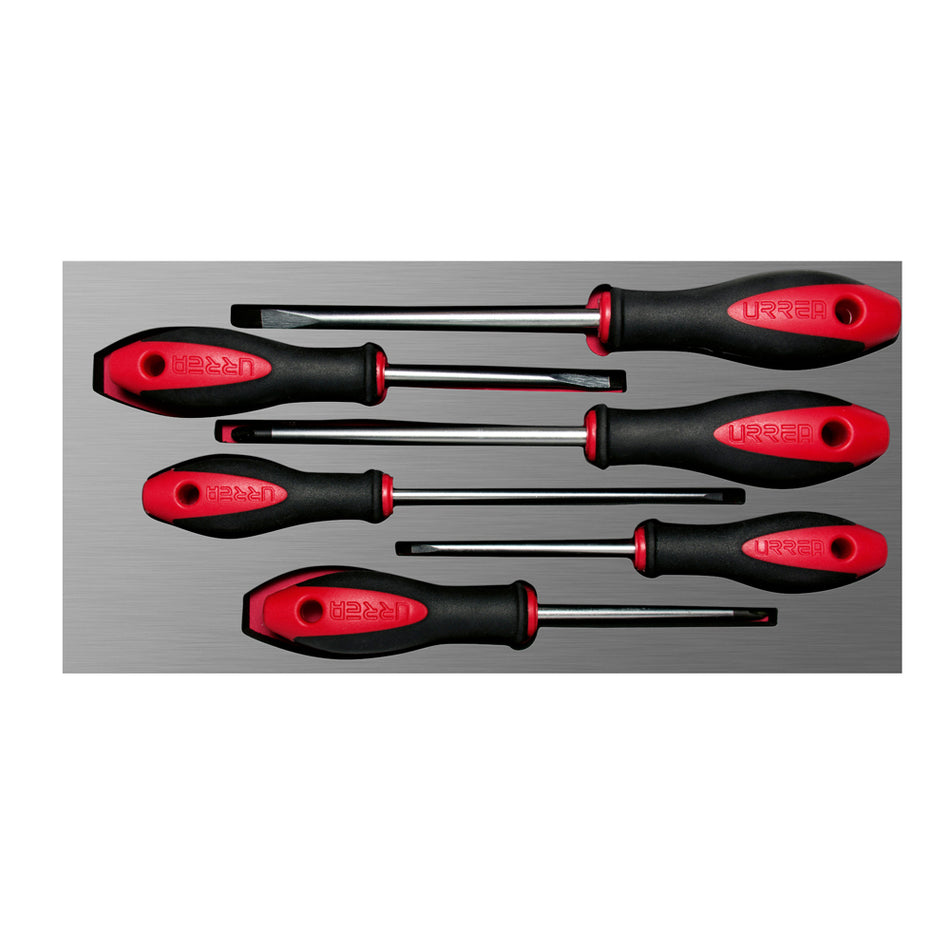 JUEGO DE DESTORNILLADORES MANGO BIMATERIAL VARIAS PUNTAS BANDEJA LAMINADA 6 PIEZAS SKU CH115L
