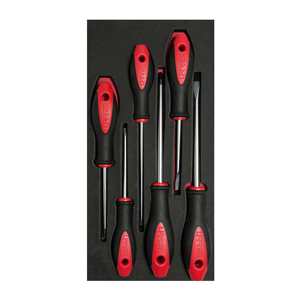 JUEGO DE DESTORNILLADORES MANGO BIMATERIAL VARIAS PUNTAS BANDEJA EVA 6 PIEZAS SKU CH115