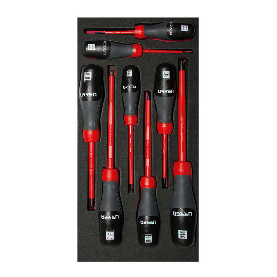 JUEGO DE DESTORNILLADORES TRIMATERIAL 1000 V VARIAS PUNTAS BANDEJA LAMINADA 8 PIEZAS SKU CH119