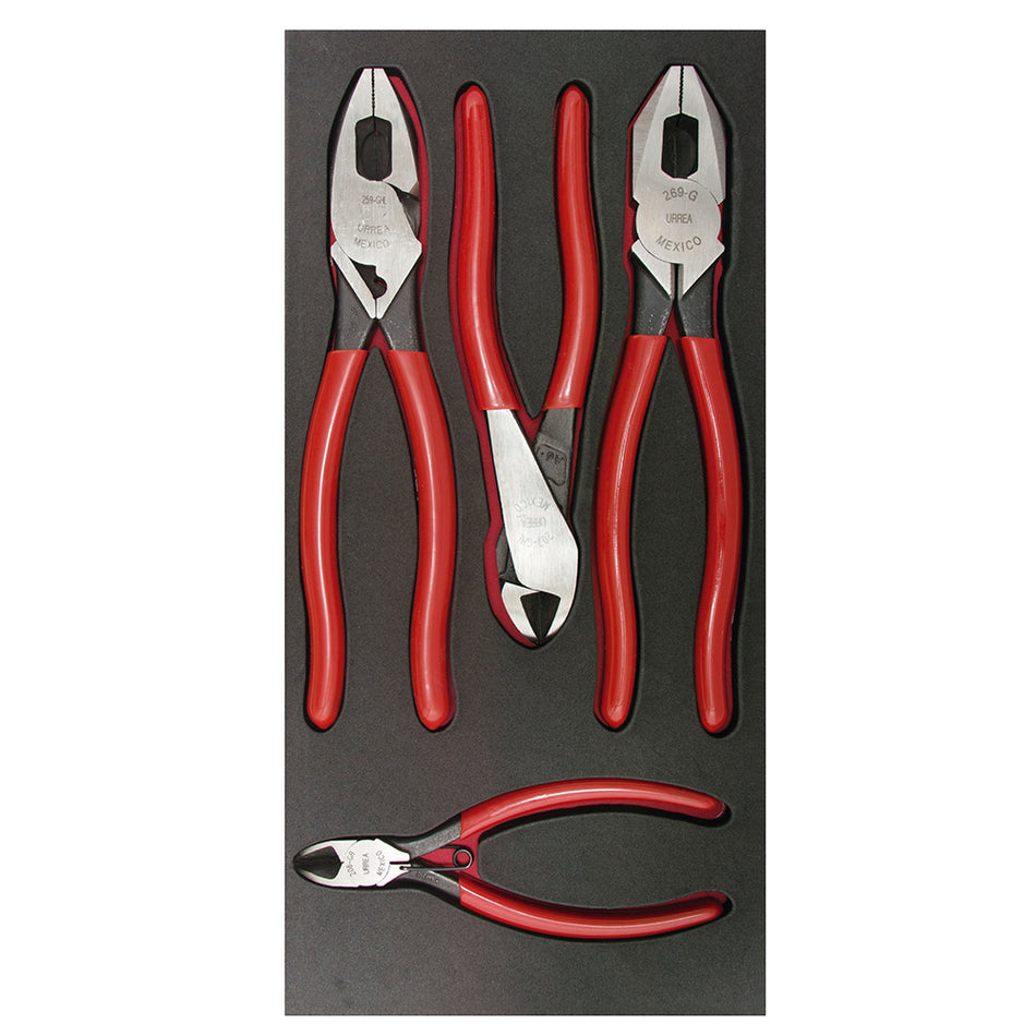 JUEGO DE PINZAS DE ELECTRICISTA CON BANDEJA EVA 4 PIEZAS SKU CH126