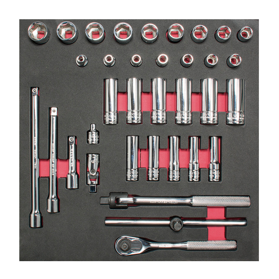 JUEGO DE DADOS CORTOS Y LARGOS Y ACCESORIOS CUADRO DE 3 8 METRICOS 35 PIEZAS 1 SKU CH202