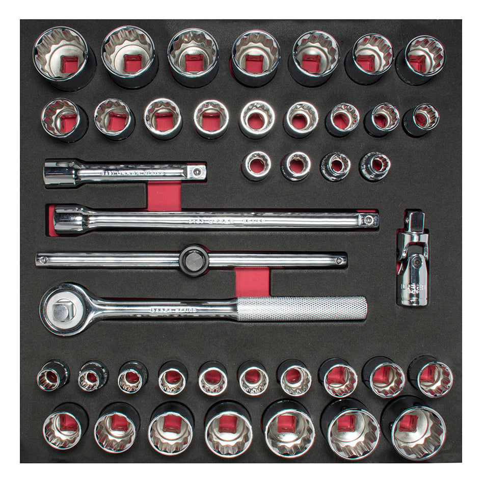 JUEGO DE DADOS CORTOS Y ACCESORIOS CUADRO DE 1 2 COMBINADOS 42 PIEZAS SKU CH203