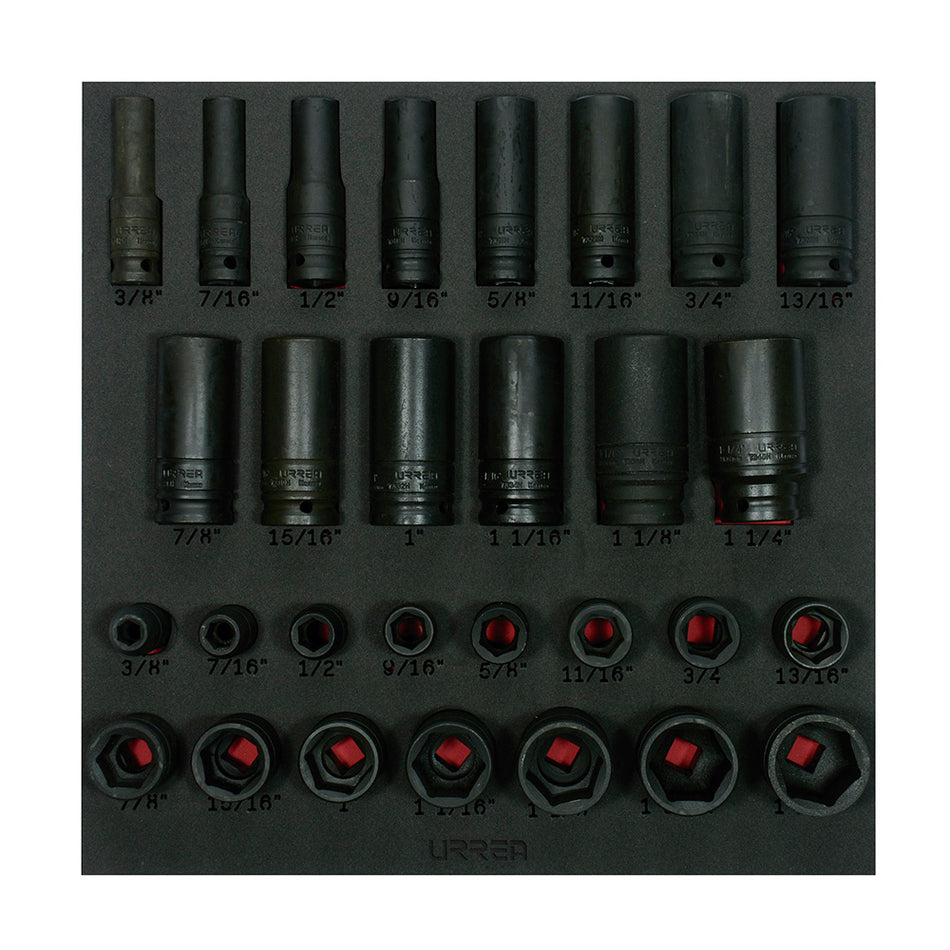 JUEGO DE DADOS DE IMPACTO CORTOS Y LARGOS EN PULGADAS CUADRO DE 1 2 29 PIEZAS SKU CH218