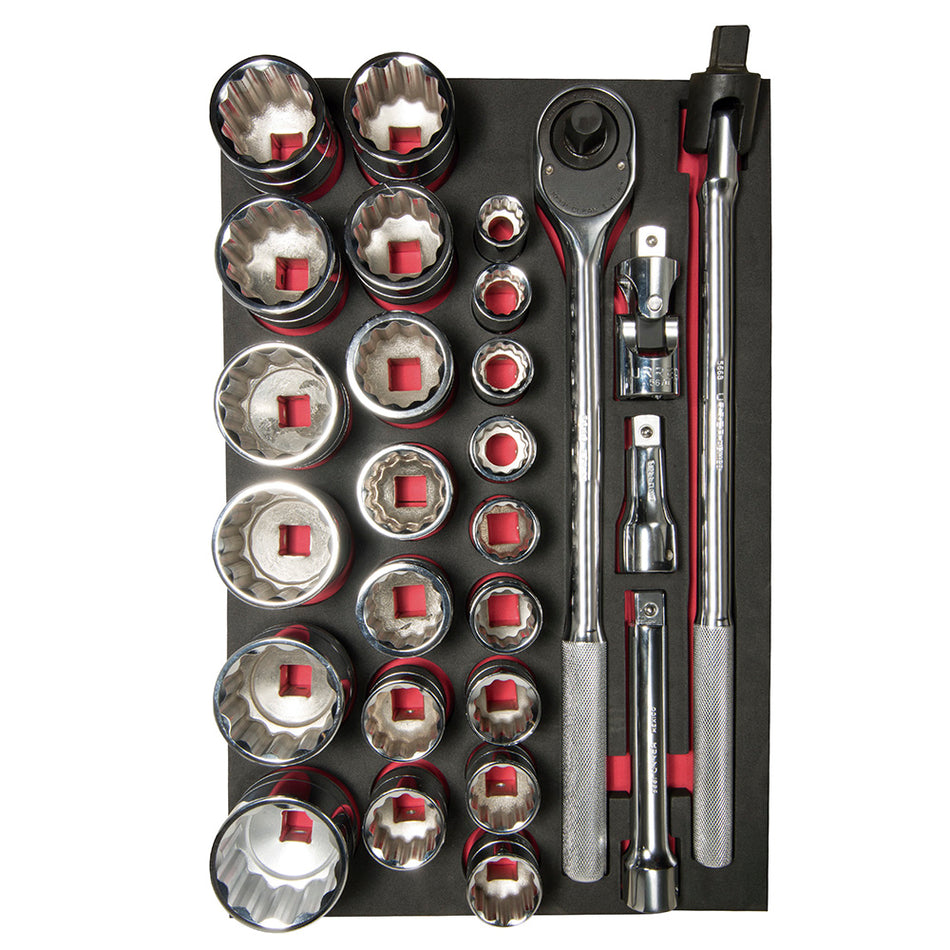 JUEGO DE DADOS CORTOS Y ACCESORIOS CUADRO 3 4 EN PULGADAS 27 PIEZAS SKU CH301